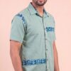 Untitled design - 3 Men Sage Green Teal Blue Cotton Batik Printed Trim Handloom Shirt