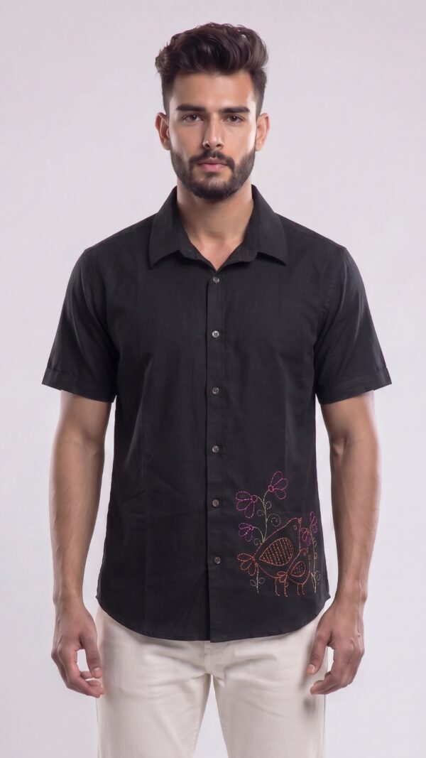 Untitled design - 2 Men Black Cotton Applique Handloom Shirt