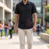 Untitled design - 5 Men Black Cotton Applique Handloom Shirt
