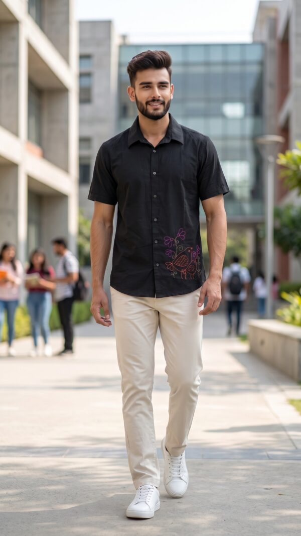 Untitled design - 5 Men Black Cotton Applique Handloom Shirt