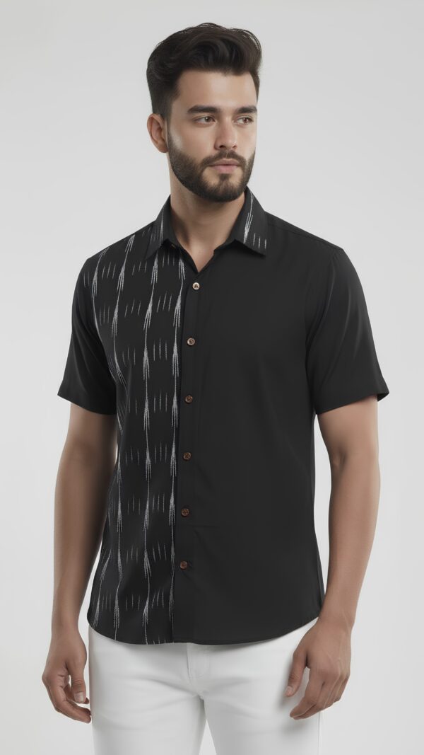 Untitled design - 3 Men Black Grey Cotton Ikat Vertical Pattern Handloom Shirt