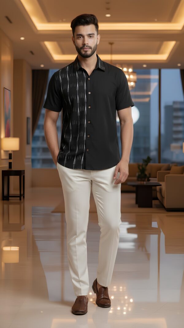 Untitled design - 5 Men Black Grey Cotton Ikat Vertical Pattern Handloom Shirt
