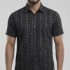 Men Black Grey Cotton Sambalpuri Handloom Vertical Pattern Shirt