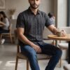 Men Black Grey Cotton Sambalpuri Handloom Vertical Pattern Shirt