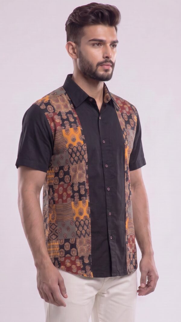 Untitled design - 3 Men Black Multicolor Cotton Block print Handloom Shirt