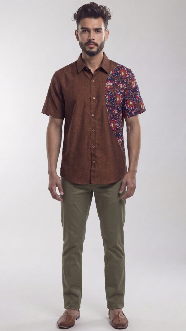 Men Brown Multicolor Cotton Block print Handloom Shirt