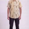 Untitled design - 1 Men Cream Gold Brown Cotton Floral Handloom Shirt