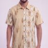 Untitled design - 2 Men Cream Gold Brown Cotton Floral Handloom Shirt