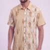 Untitled design - 3 Men Cream Gold Brown Cotton Floral Handloom Shirt