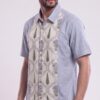 Men Dusty Blue Off-White Cotton Floral Handloom Shirt
