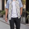 Men Dusty Blue Off-White Cotton Floral Handloom Shirt