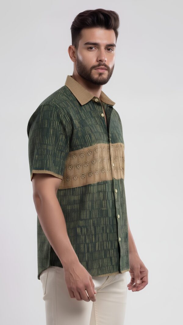 Untitled design - 3 Men Forest Green Brown Cotton Block print Handloom Shirt