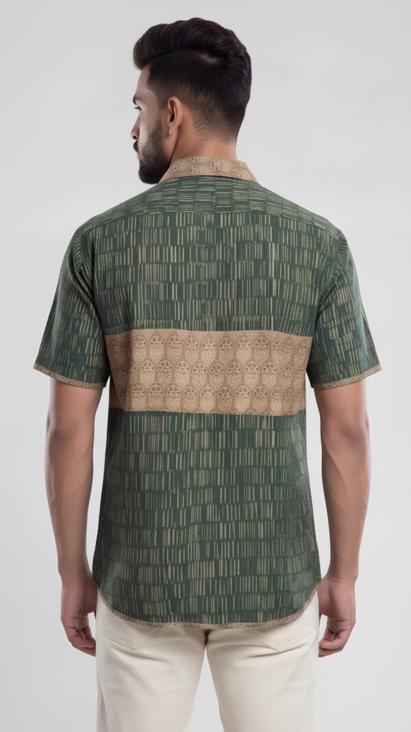 Untitled design - 4 Men Forest Green Brown Cotton Block print Handloom Shirt