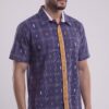 Men Indigo Blue Mustard Yellow  White Cotton Checker Handloom Shirt