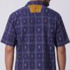 Men Indigo Blue Mustard Yellow  White Cotton Checker Handloom Shirt