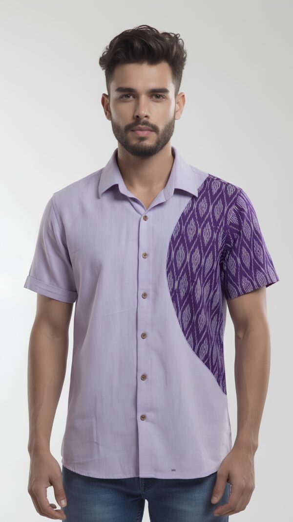 Untitled design - 2 Men Lavender Purple Cotton Mercerised Ikat Geometric Pattern Handloom Shirt