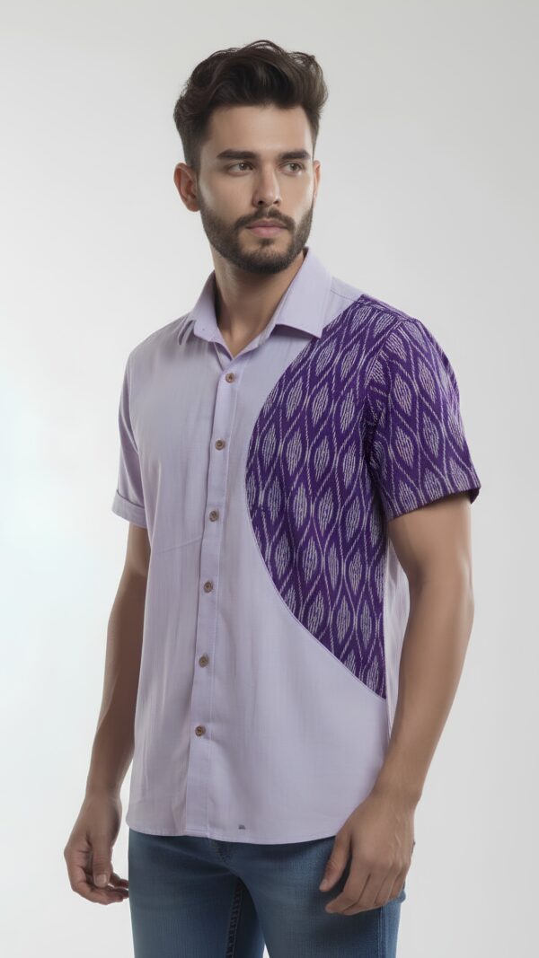 Untitled design - 3 Men Lavender Purple Cotton Mercerised Ikat Geometric Pattern Handloom Shirt