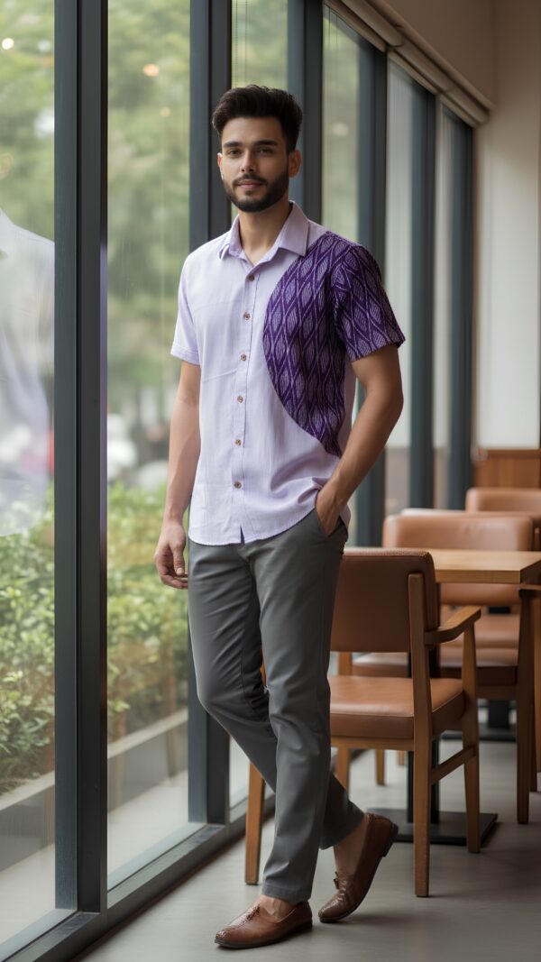 Untitled design - 5 Men Lavender Purple Cotton Mercerised Ikat Geometric Pattern Handloom Shirt