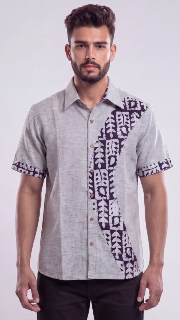 Untitled design - 2 Men Light grey Blue Cotton Batik Print Handloom Shirt