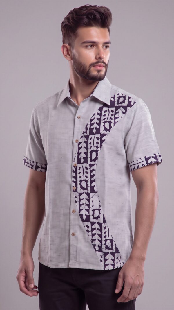 Untitled design - 3 Men Light grey Blue Cotton Batik Print Handloom Shirt