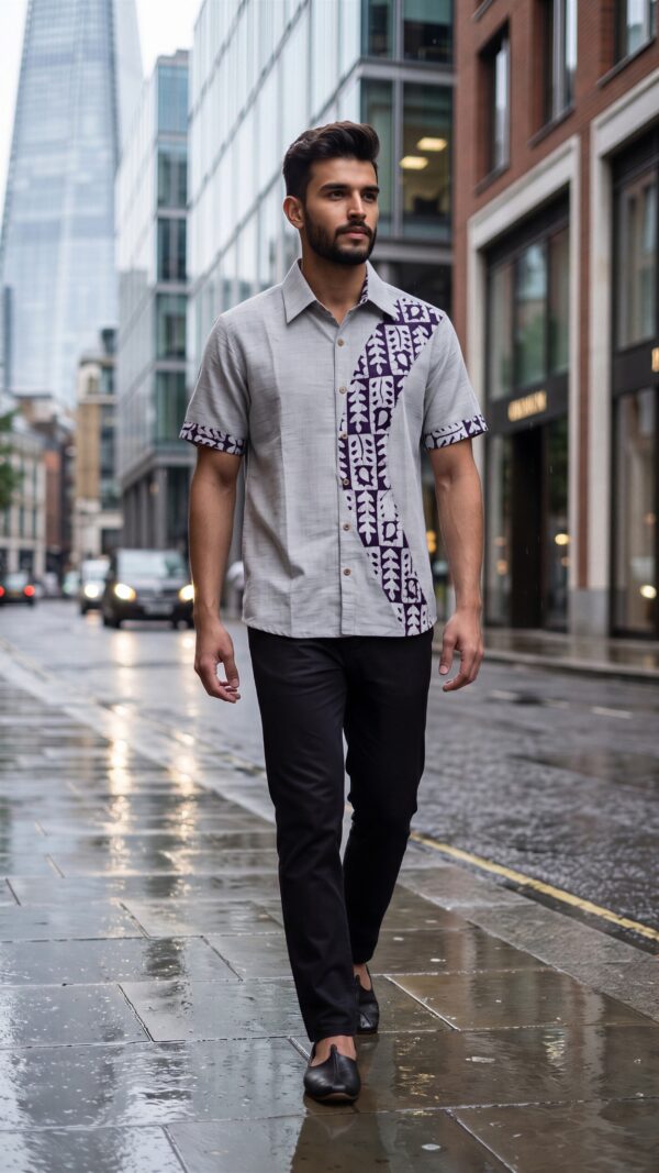 Untitled design - 5 Men Light grey Blue Cotton Batik Print Handloom Shirt