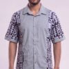 Men Light grey Navy Blue Cotton Batik Print Handloom Shirt