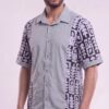 Men Light grey Navy Blue Cotton Batik Print Handloom Shirt