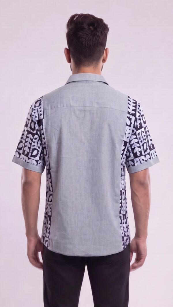 Men Light grey Navy Blue Cotton Batik Print Handloom Shirt