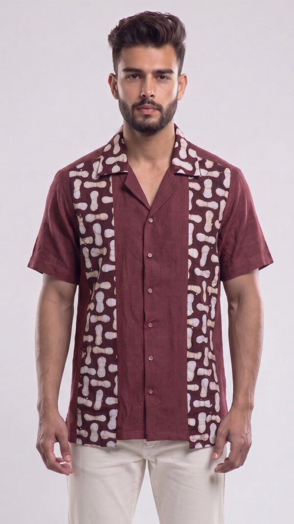 Men Maroon Off-White Cotton Batik Print Handloom Shirt