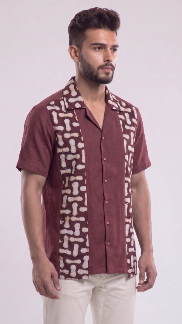 Men Maroon Off-White Cotton Batik Print Handloom Shirt