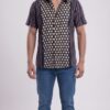 Men Navy Blue Cream Cotton Block print Handloom Shirt