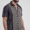 Men Navy Blue Cream Cotton Block print Handloom Shirt