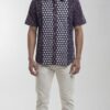 Men Navy Blue Cream Cotton Block print Handloom Shirt
