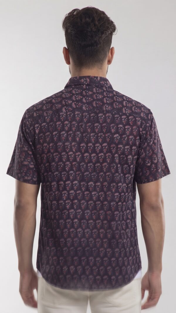 Men Navy Blue Cream Cotton Block print Handloom Shirt