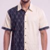 Untitled design - 2 Men Navy Blue Cream Cotton Ikat Vertical Pattern Handloom Shirt