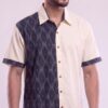 Untitled design - 3 Men Navy Blue Cream Cotton Ikat Vertical Pattern Handloom Shirt