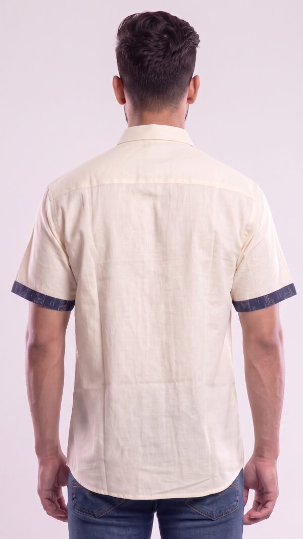 Untitled design - 4 Men Navy Blue Cream Cotton Ikat Vertical Pattern Handloom Shirt