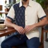 Untitled design - 5 Men Navy Blue Cream Cotton Ikat Vertical Pattern Handloom Shirt