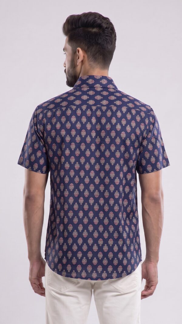 Untitled design - 4 Men Navy Blue Maroon Cotton Block print Handloom Shirt
