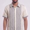Men Off-White Grey Cotton Vertical Striped Handloom Shirt