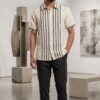 Men Off-White Grey Cotton Vertical Striped Handloom Shirt