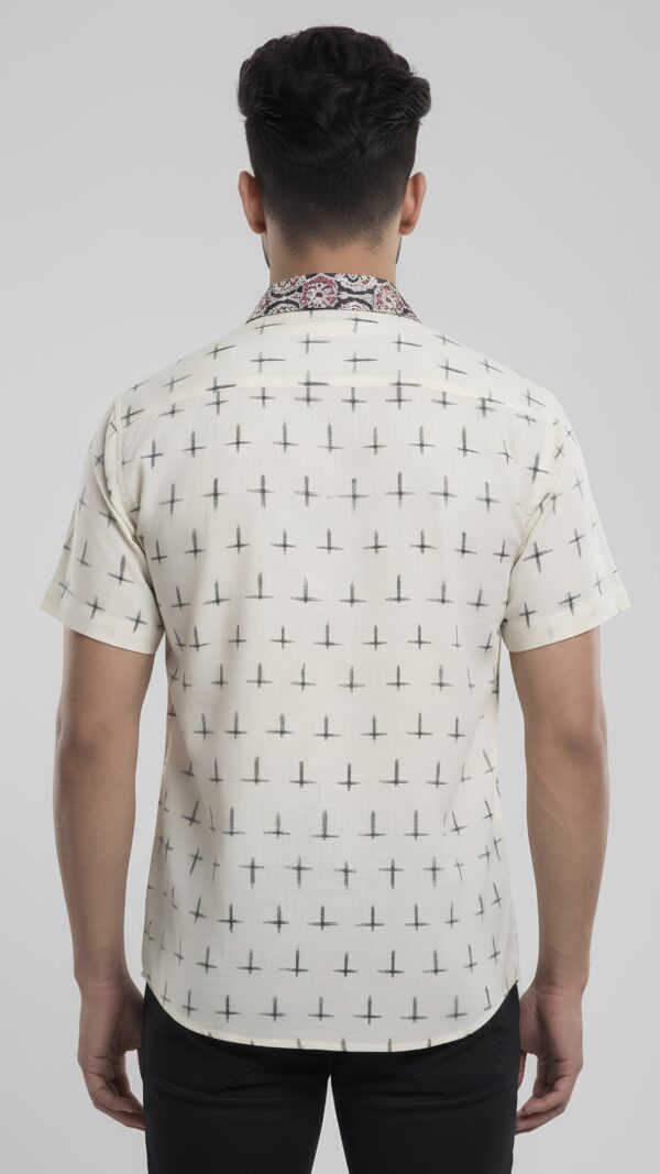 Men Off-White Maroon Black Cotton Ajrakh Printed Handloom Shirt