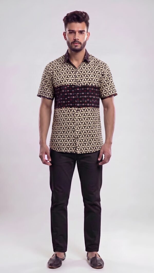 Men Off-White Maroon Cotton Block print Handloom Shirt