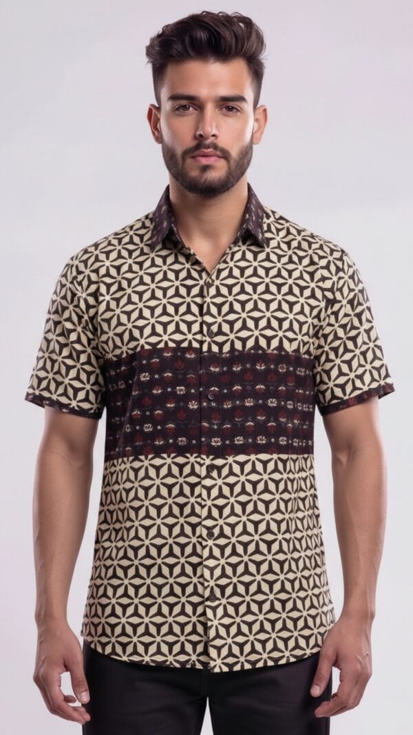 Men Off-White Maroon Cotton Block print Handloom Shirt