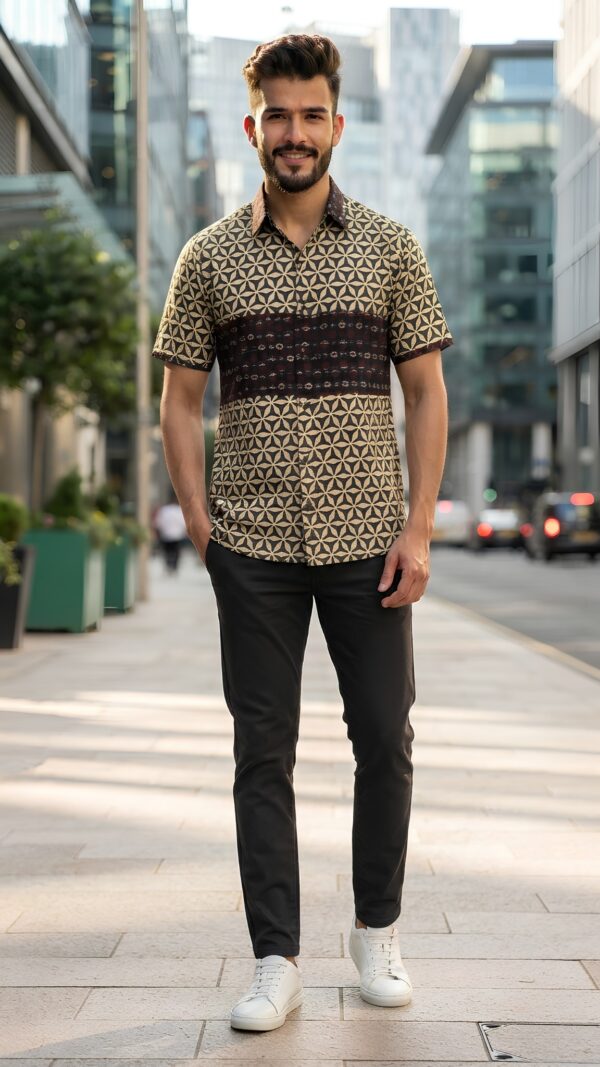 Men Off-White Maroon Cotton Block print Handloom Shirt