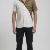 Untitled design - 1 Men Off-White Olive Green Cotton Mercerised Ikat Handloom Shirt