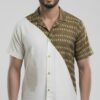 Untitled design - 2 Men Off-White Olive Green Cotton Mercerised Ikat Handloom Shirt