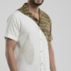 Untitled design - 3 Men Off-White Olive Green Cotton Mercerised Ikat Handloom Shirt