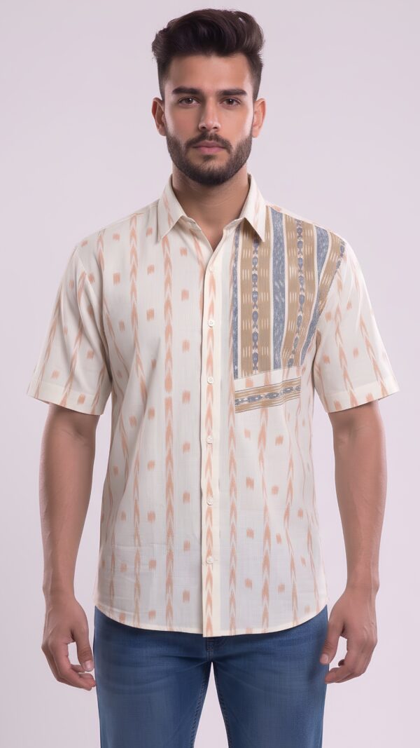 Men Off-White Peach Light grey Cotton Sambalpuri Handloom Shirt