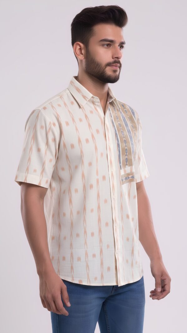 Men Off-White Peach Light grey Cotton Sambalpuri Handloom Shirt